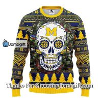 Michigan Wolverines Skull Flower Ugly Christmas Ugly Sweater 3
