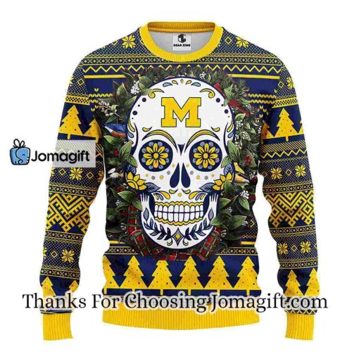 Michigan Wolverines Skull Flower Ugly Christmas Ugly Sweater