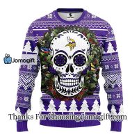 Minnesota Vikings Skull Flower Ugly Christmas Ugly Sweater 3
