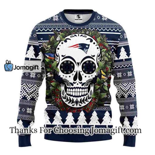 New England Patriots Skull Flower Ugly Christmas Ugly Sweater