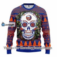 New York Islanders Skull Flower Ugly Christmas Ugly Sweater 3