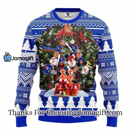 New York Mets Tree Ugly Christmas Fleece Sweater