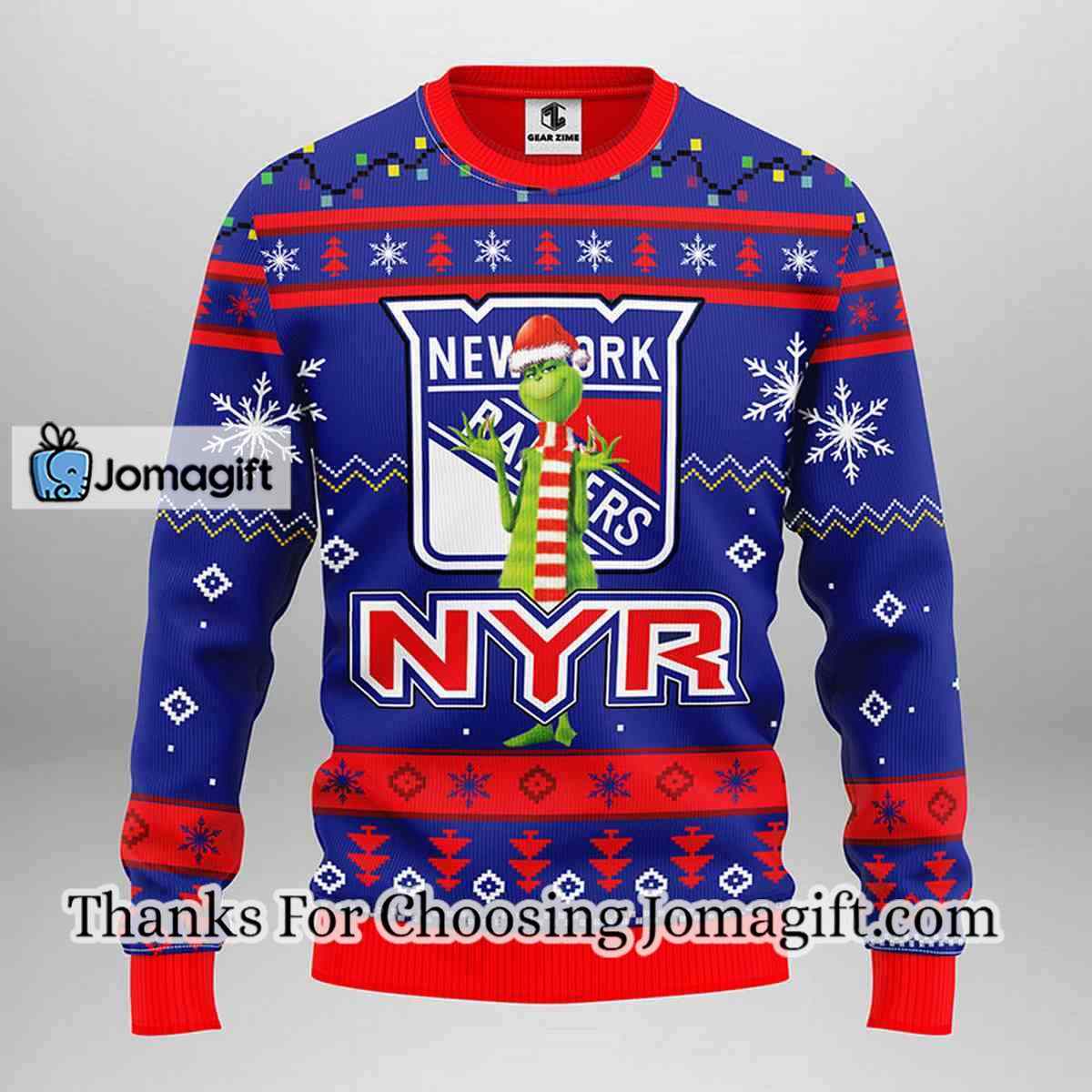 New York Rangers Funny Grinch Christmas Ugly Sweater 3