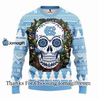 North Carolina Tar Heels Skull Flower Ugly Christmas Ugly Sweater 3