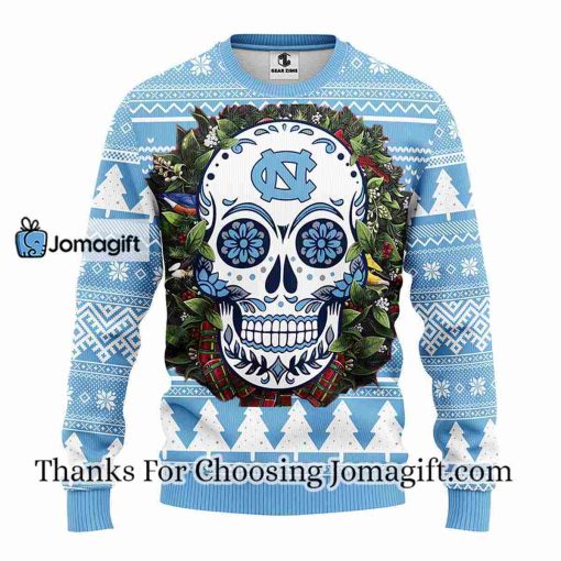 North Carolina Tar Heels Skull Flower Ugly Christmas Ugly Sweater