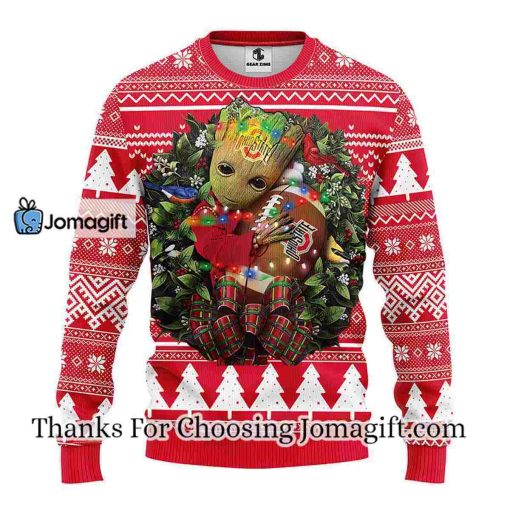 Ohio State Buckeyes Groot Hug Christmas Ugly Sweater