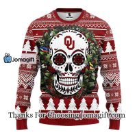 Oklahoma Sooners Skull Flower Ugly Christmas Ugly Sweater 3