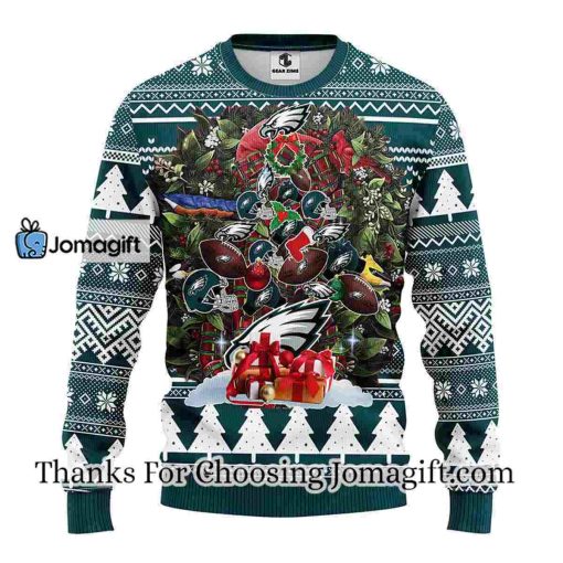 Philadelphia Eagles Tree Ugly Christmas Fleece Sweater