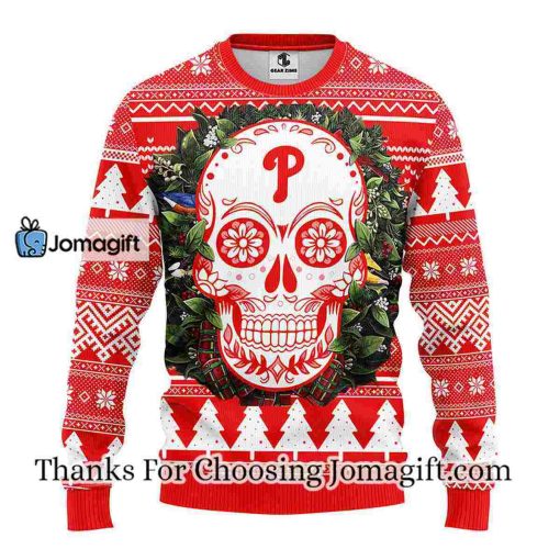 Philadelphia Phillies Skull Flower Ugly Christmas Ugly Sweater