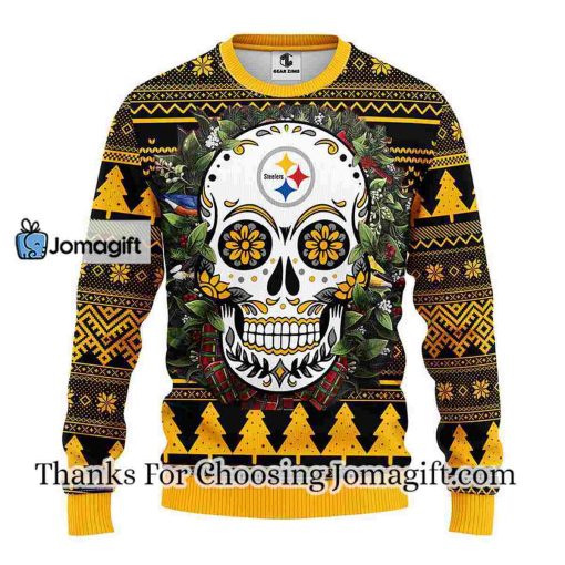 Pittsburgh Steelers Skull Flower Ugly Christmas Ugly Sweater