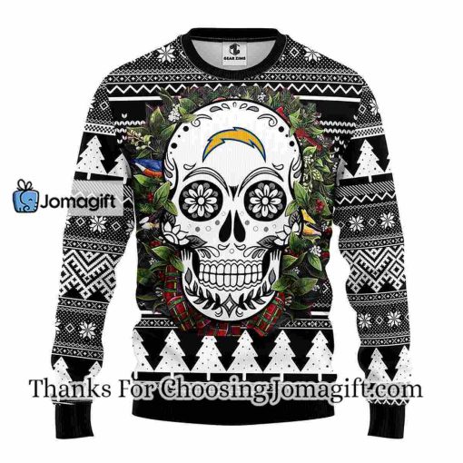 Los Angeles Chargers Skull Flower Ugly Christmas Ugly Sweater