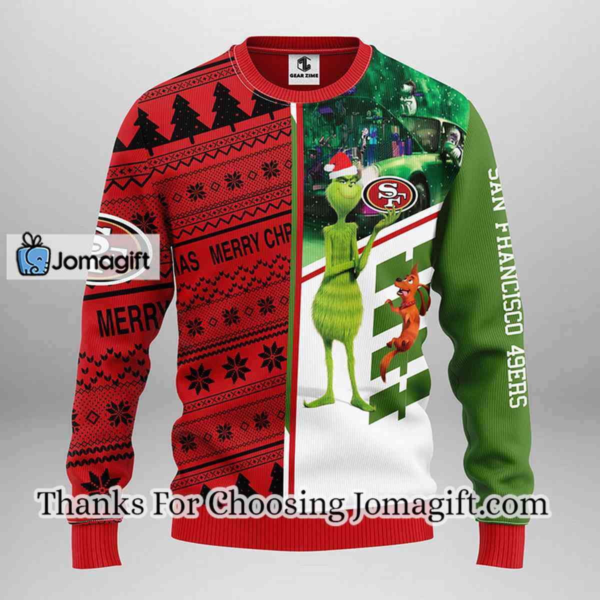 San Francisco 49ers Grinch & Scooby-Doo Christmas Ugly Sweater - Jomagift