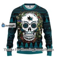 San Jose Sharks Skull Flower Ugly Christmas Ugly Sweater 3