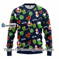 Seattle Seahawks Santa Claus Snowman Christmas Ugly Sweater 3