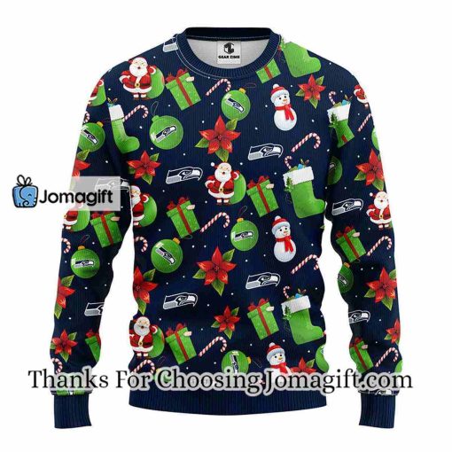 Seattle Seahawks Santa Claus Snowman Christmas Ugly Sweater