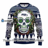 Seattle Seahawks Skull Flower Ugly Christmas Fleece Sweater 3