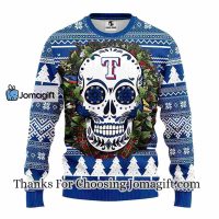 Texas Rangers Skull Flower Ugly Christmas Ugly Sweater 3