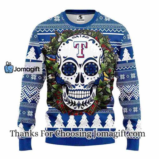 Texas Rangers Skull Flower Ugly Christmas Ugly Sweater