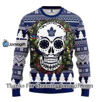 Toronto Maple Leafs Skull Flower Ugly Christmas Ugly Sweater 3