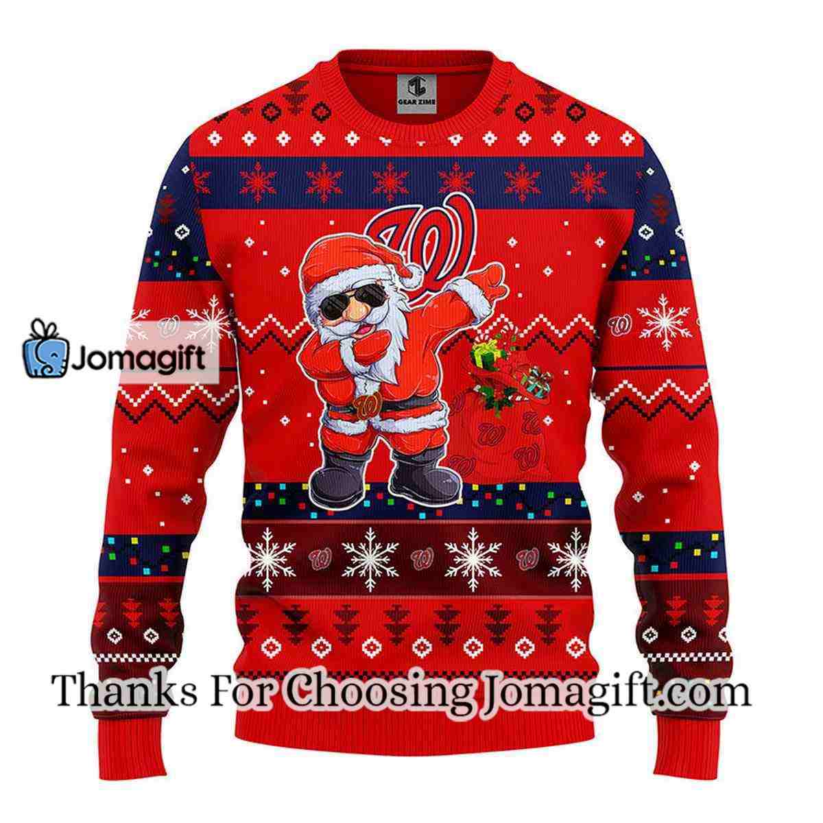 Washington Nationals Dabbing Santa Claus Christmas Ugly Sweater 3