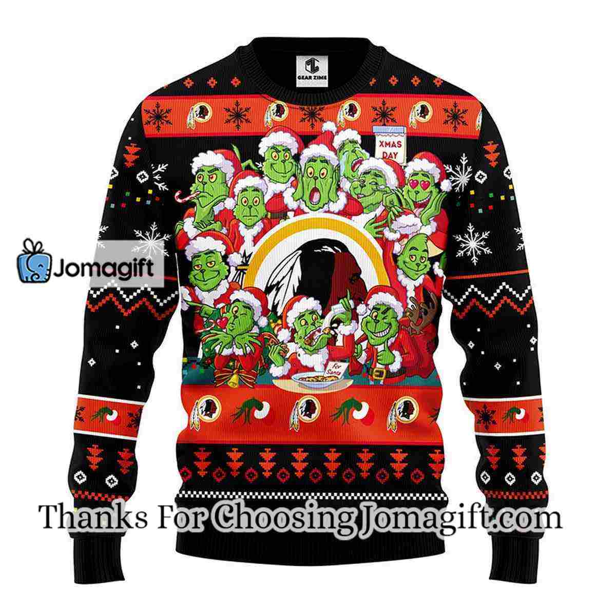 Washington Redskins 12 Grinch Xmas Day Christmas Ugly Sweater 2