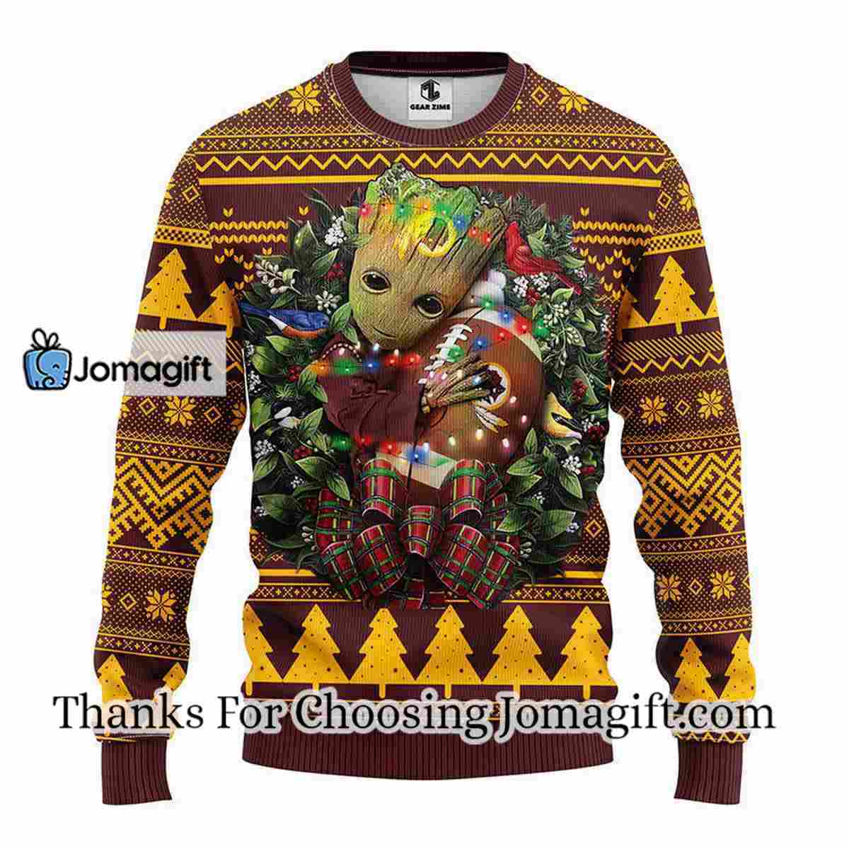 Washington Redskins Groot Hug Christmas Ugly Sweater 3