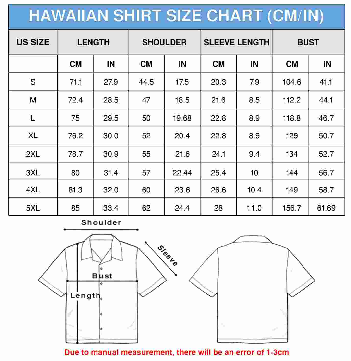 Hawaiian Shirt Size Chart Jomagift