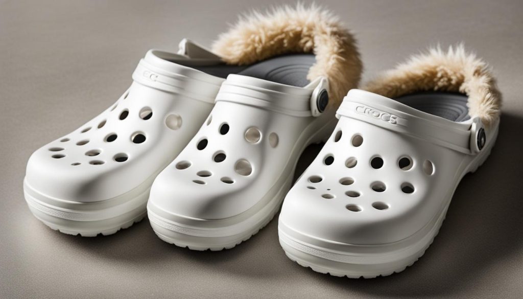 clean white Crocs with fur